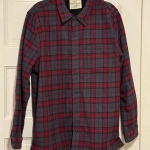 Men's Red and Gray Plaid Shirt Button Up Shacket
